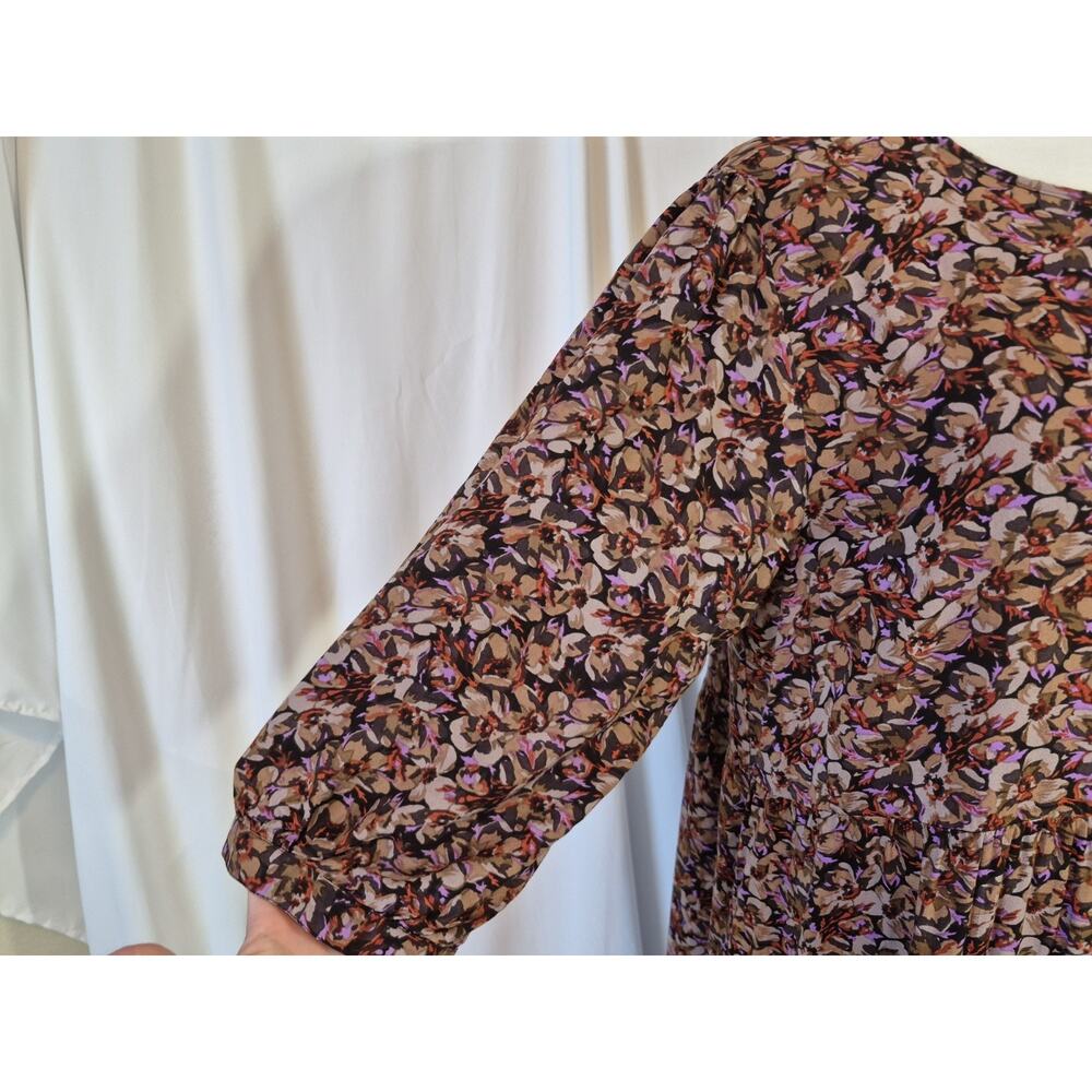 Natural Life Boho Prairie Floral Tiered Purple Brown Maxi Dress Medium - Picture 5 of 12
